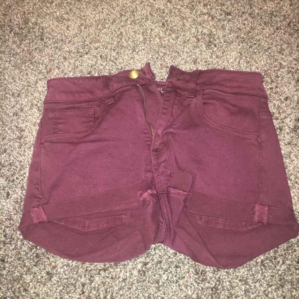Maroon high waisted AE denim shorts